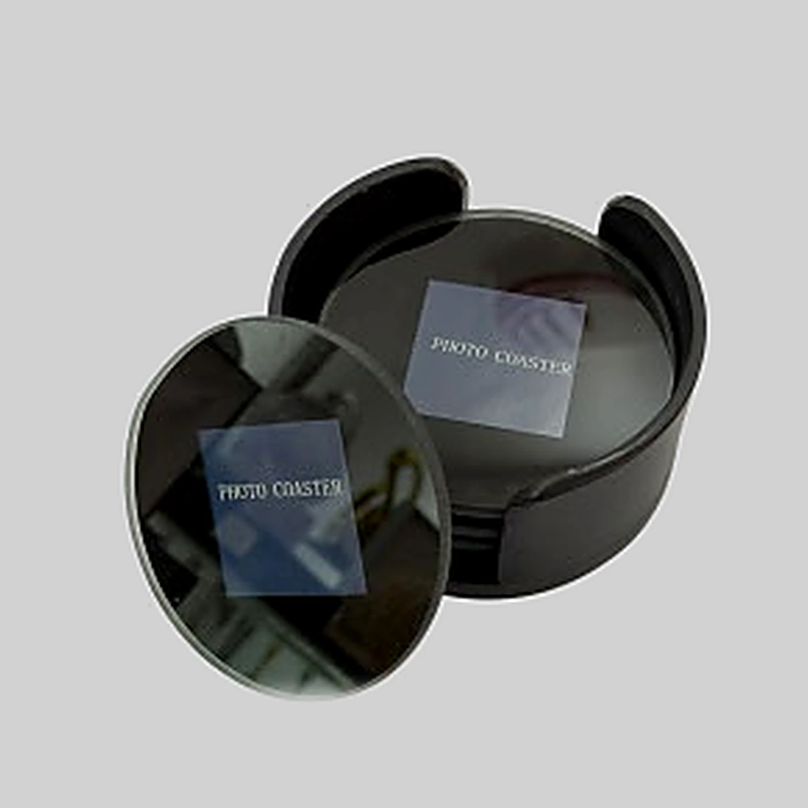Round photo coaster set, black — image 1 of 1