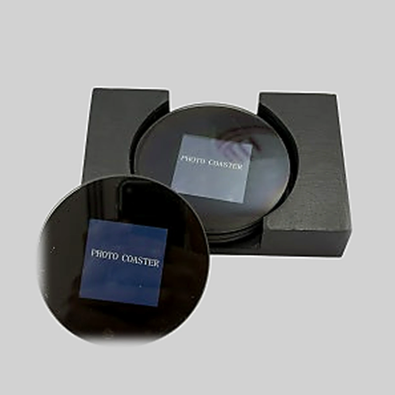 Square photo coaster set, black — image 1 of 1